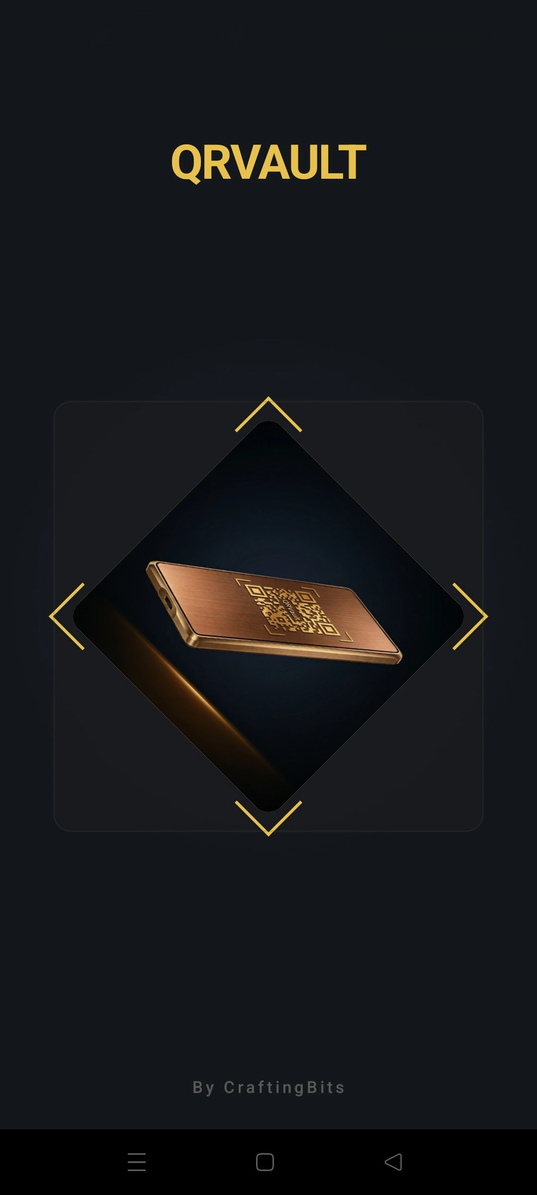 QRVault welcome screen with the app name and the CraftingBits badge
